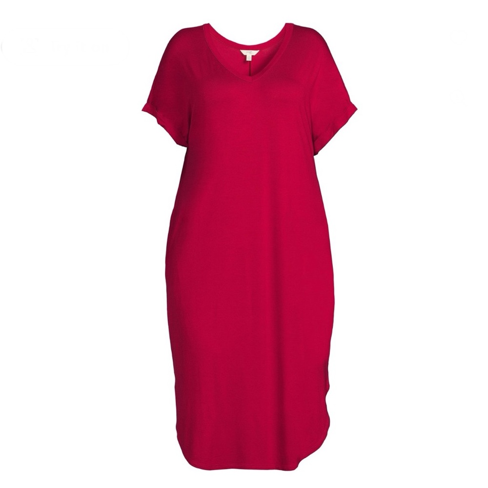 Women's Plus Size V-Neck T-Shirt Midi Dress  color: cranberry pink